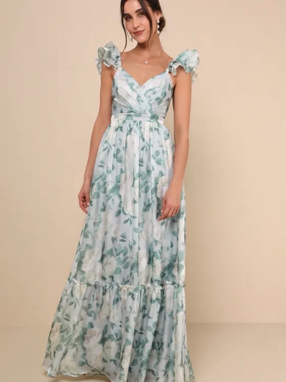 Lulus Soiree Perfection Light Blue Floral Ruffled Tiered Maxi Dress
